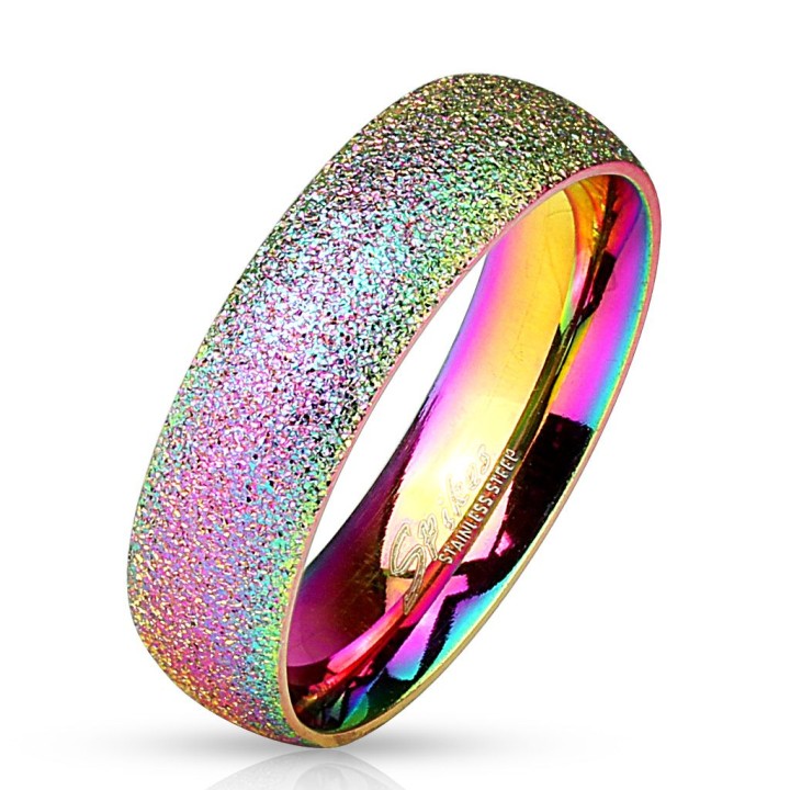 Bague acier rainbow finition sablée