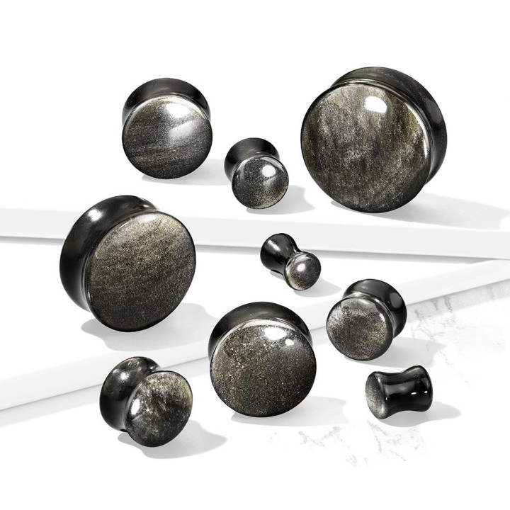 Piercing plug pierre obsidienne dorée