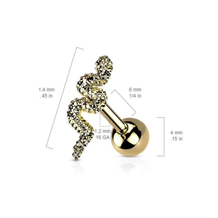 Piercing cartilage hélix serpent doré