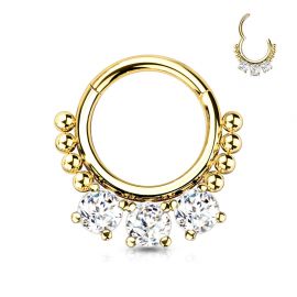Piercing anneau segment acier doré zircon et perles (oreille, daith, septum)