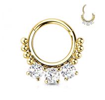 Piercing anneau segment acier doré zircon et perles