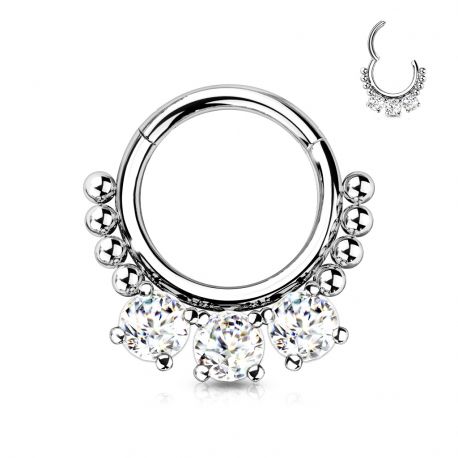 Piercing anneau segment acier chirurgical zircon et perles