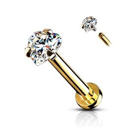 Piercing oreille labret doré pierre coeur blanc