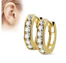 Paire boucles d'oreille anneaux plaqué or zircons blancs