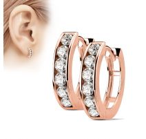 Paire boucles d'oreille anneaux plaqué or rose zircons blancs