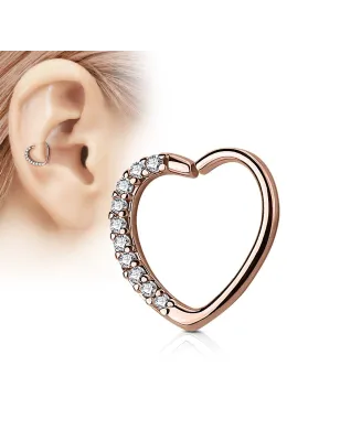 Piercing oreille cartilage daith coeur strass plaqué or rose