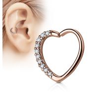 Piercing cartilage daith coeur strass plaqué or rose