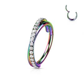 Piercing oreille double anneaux rainbow entrecroisés