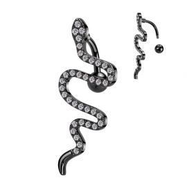 Piercing nombril inversé serpent noir pavé