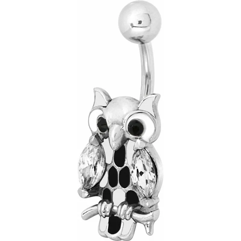 Piercing nombril hibou email noir zircon blanc Piercing nombril hibou email noir zircon blanc