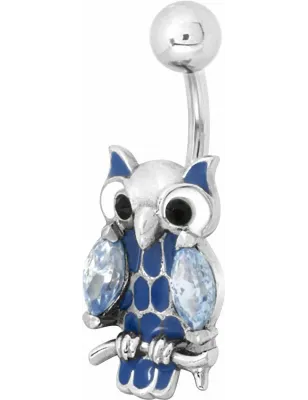 Piercing nombril hibou email bleu zircon blanc