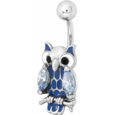 Piercing nombril hibou email bleu zircon blanc