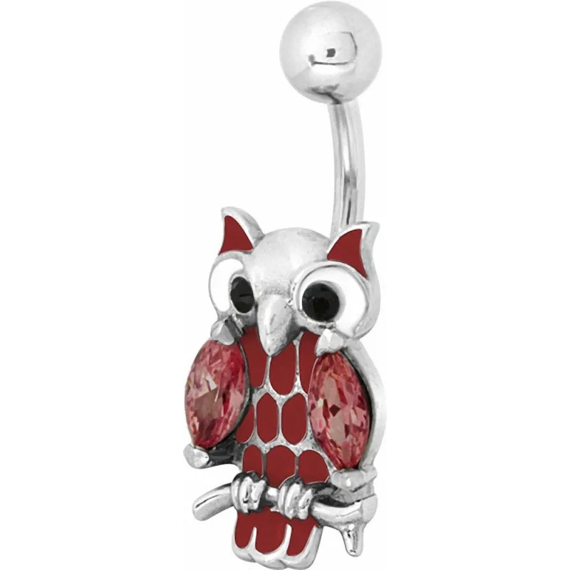 Piercing nombril hibou email rouge zircon Piercing nombril hibou email rouge zircon