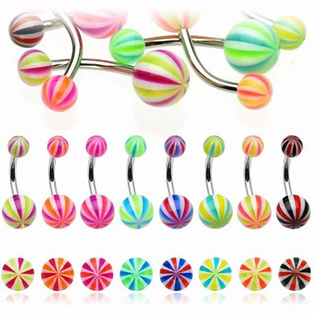 Lot de 8 piercing nombril boules candy tricolores