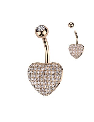 Piercing nombril rosé coeur relief pavé de strass