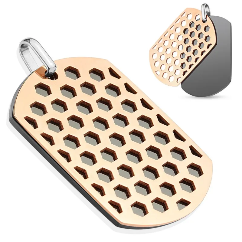 Pendentif dog tag deux tons nid d'abeille Pendentif dog tag deux tons nid d'abeille