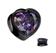 Piercing plug acier noir en forme de coeur