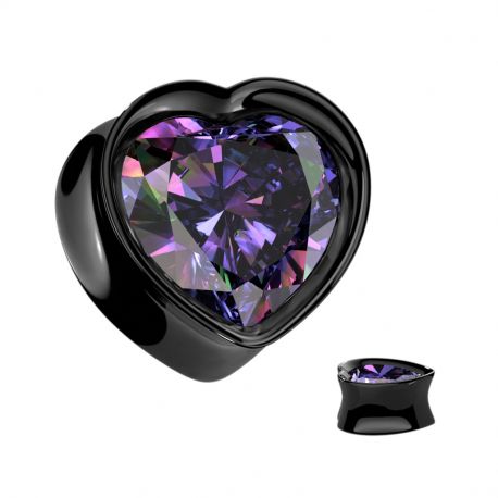 Piercing plug acier noir en forme de coeur