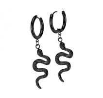 Paire boucles d'oreille anneaux noir pendentif serpent