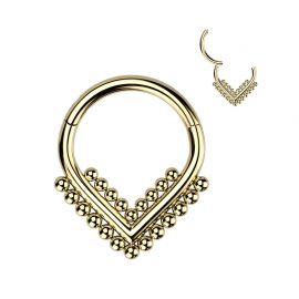 Piercing anneau segment titane doré chevron perlé (oreille, daith, septum)