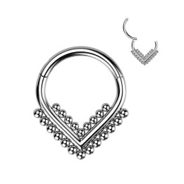 Piercing anneau segment titane chevron perlé