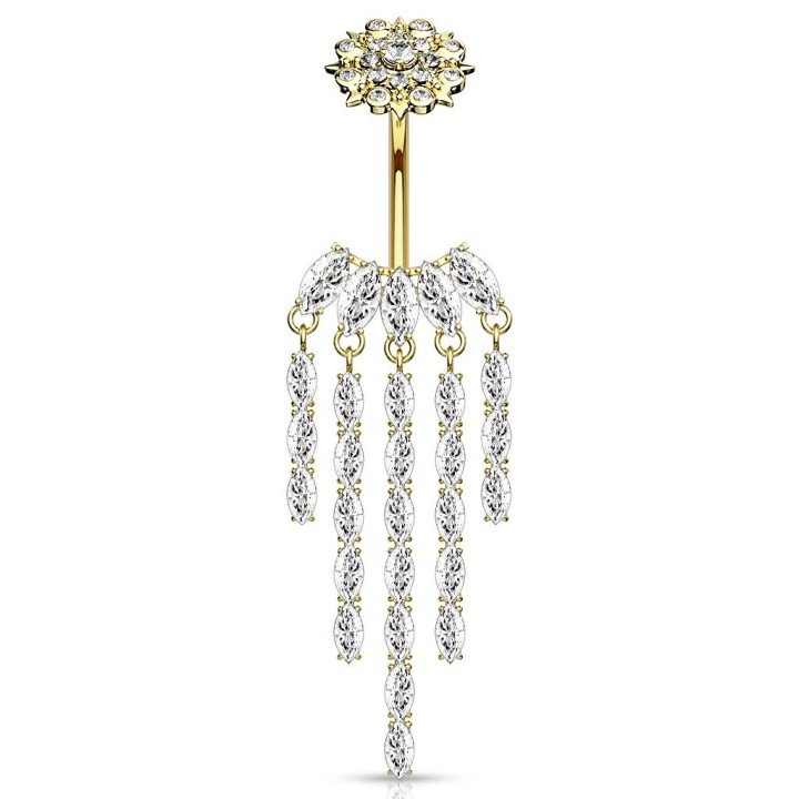 Piercing nombril fleur et chandelier plaqué or