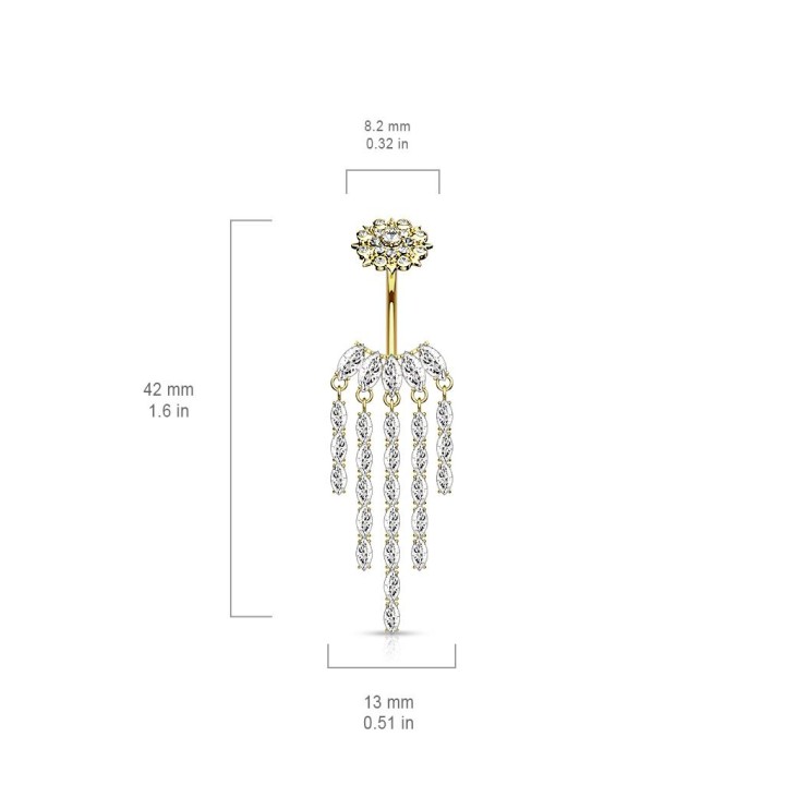 Piercing nombril fleur et chandelier plaqué or