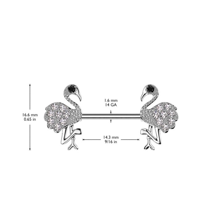 Piercing téton flamant rose serti de strass