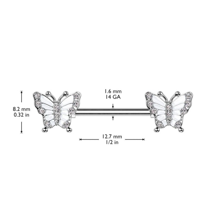 Piercing téton papillons pavés de strass