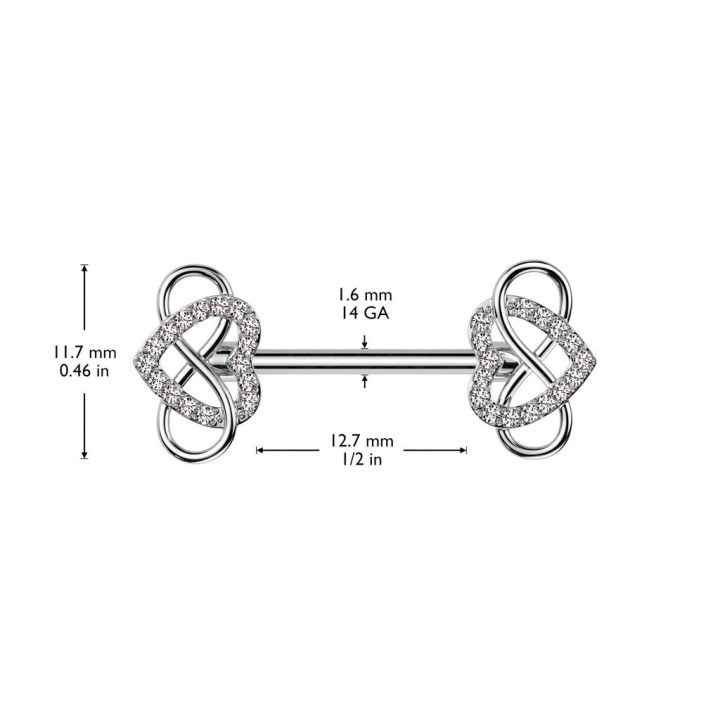 Piercing téton coeur infini pavés de strass