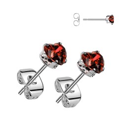 Paire Boucles d'oreille coeur pierre rouge