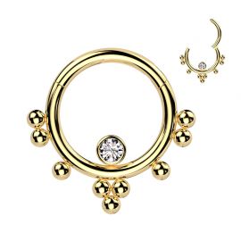 Piercing anneau doré cluster billes et zircon (oreille, septum)