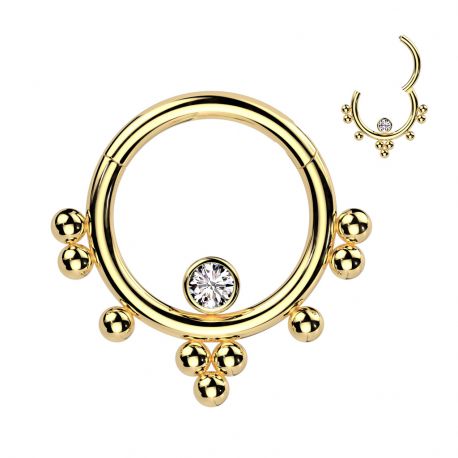 Piercing anneau doré cluster billes et zircon