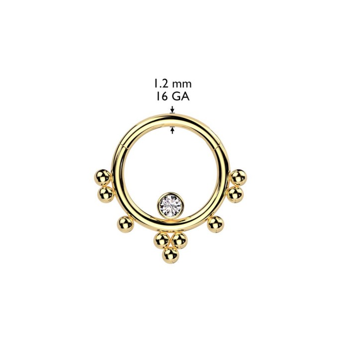 Piercing anneau doré cluster billes et zircon