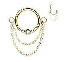 Piercing anneau doré double chaine et zircon
