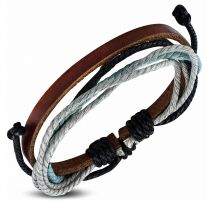 Bracelet homme en cuir marron avec cordon gris bleu 022