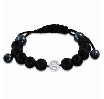 Bracelet shamballa à billes noir cristaux blanc 150