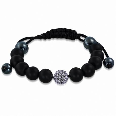 Bracelet shamballa à billes noir cristaux gris 151