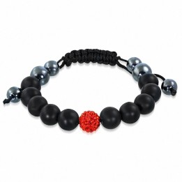 Bracelet shamballa à billes noir cristaux orange 154