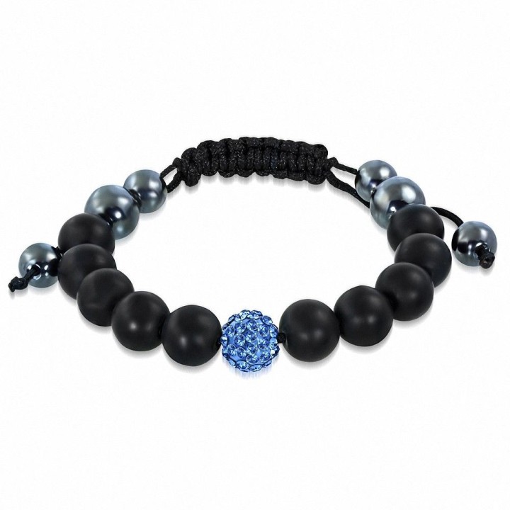 Bracelet shamballa à billes noir cristaux bleu 155
