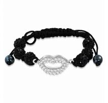 Bracelet shamballa à billes noir bouche cristaux blanc 157