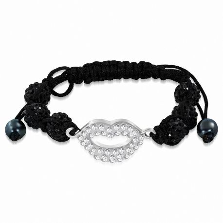 Bracelet shamballa à billes noir bouche cristaux blanc 157