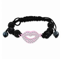 Bracelet shamballa à billes noir bouche rose cristaux 158