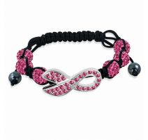 Bracelet shamballa à billes ruban cristaux rose 161