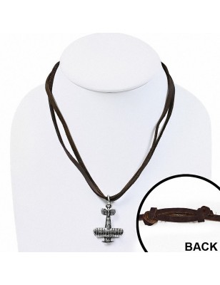 Collier en cuir brun avec pendentif breloque avion