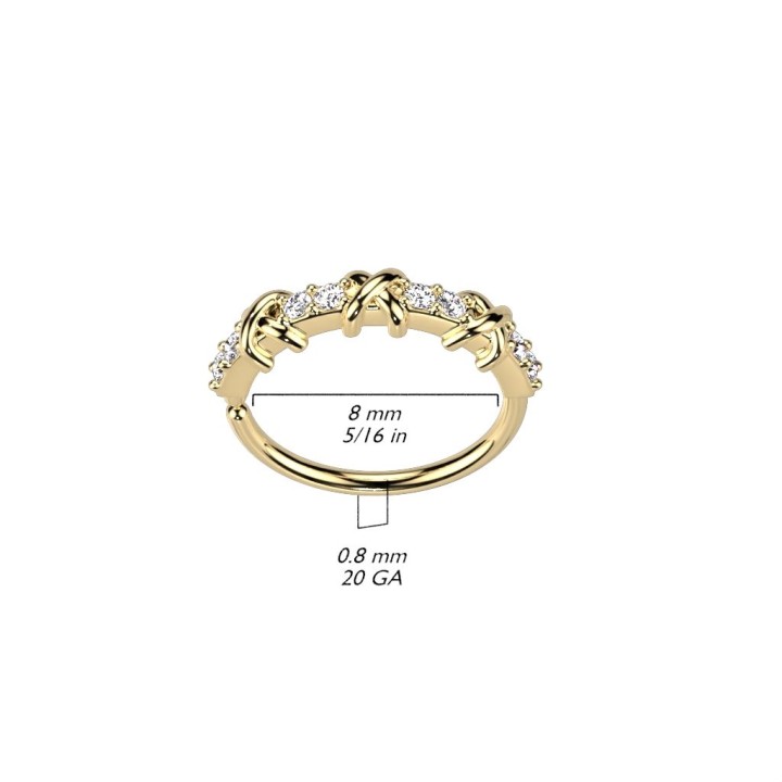 Piercing nez anneau pliable plaqué or croix et strass