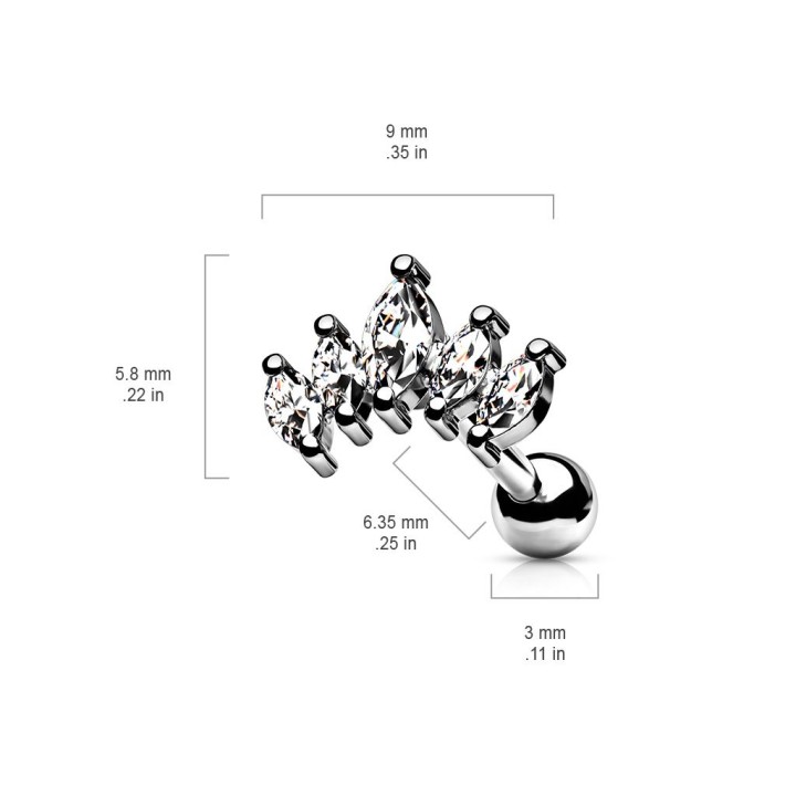 Piercing cartilage hélix incurvé cinq marquise