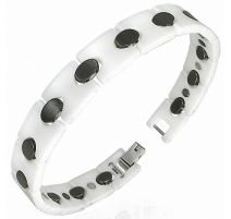 Bracelet magnétique en céramique blanche maillons ovales noirs