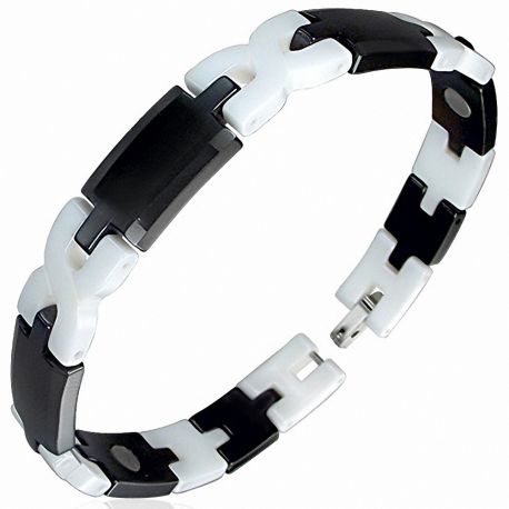 Bracelet magnétique en céramique blanche et noire 046