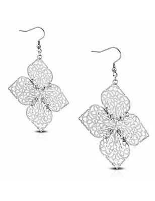 Paire Boucles d'oreille acier inoxydable pendantes étoile filigrane